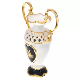 Ваза для цветов, с ручками, белая на синей ножке