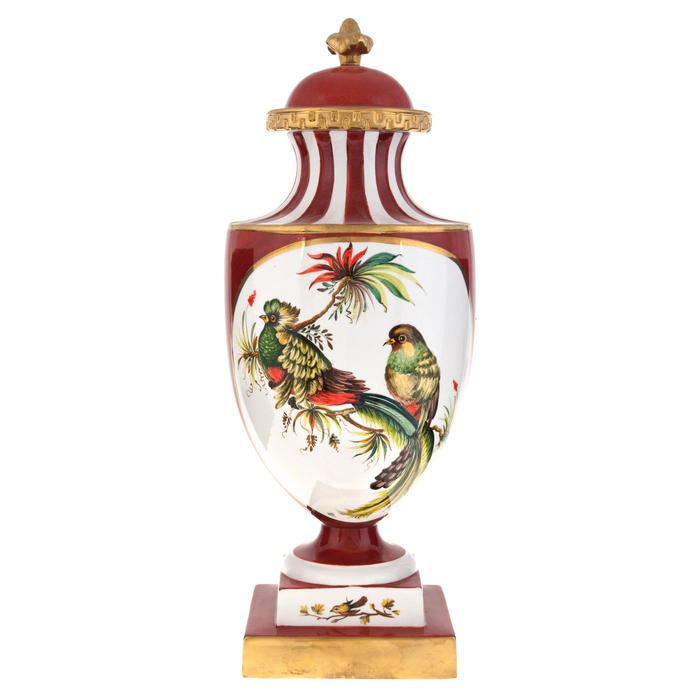 Vase with lid "Birds" red