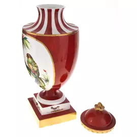 Ваза с крышкой "Птицы" красная