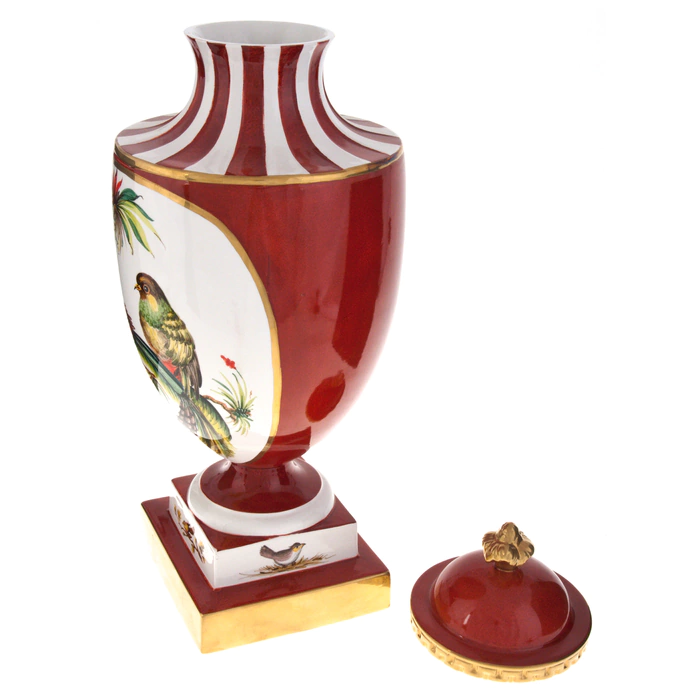 Vase with lid "Birds" red