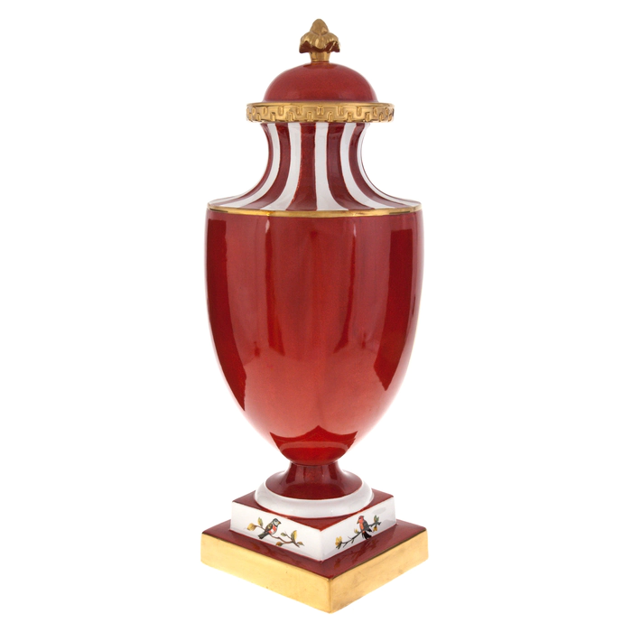 Vase with lid "Birds" red