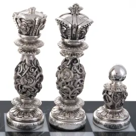 Шахматный набор из мрамора и стали с чернением "Барокко"