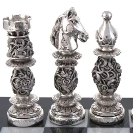 Шахматный набор из мрамора и стали с чернением "Барокко"