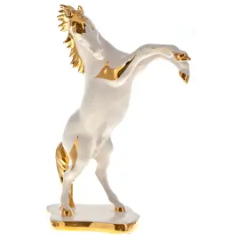 Статуэтка "Безудержный конь", цвет: слоновая кость с золотом, на подставке
