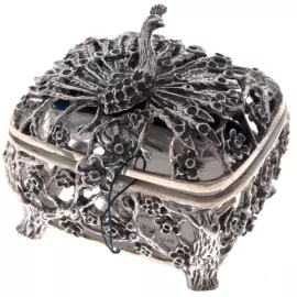 Серебряная шкатулка "Павлин" с чернением