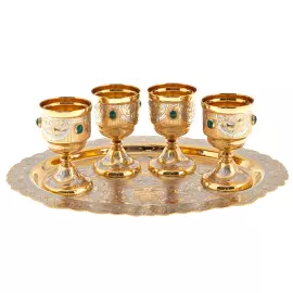 Набор для водки с малахитом "Чарка" на 4 персоны, Златоуст