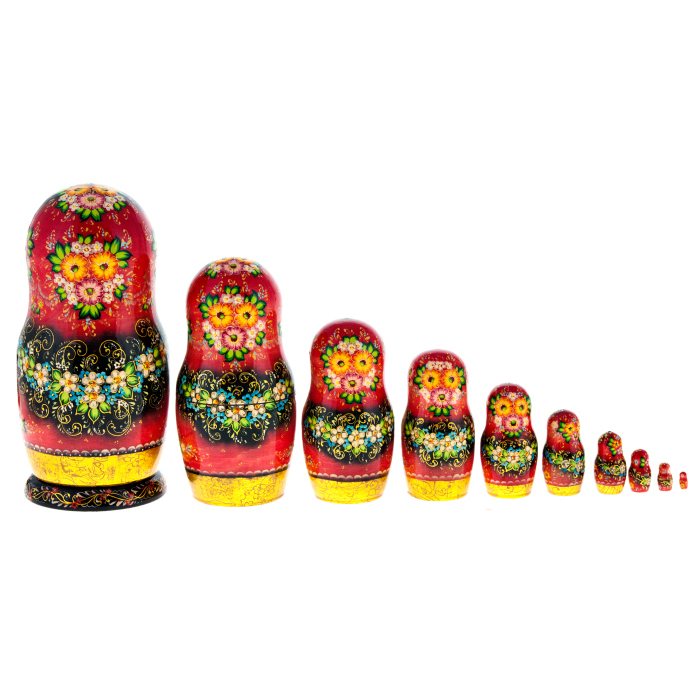 Matryoshka doll for 10 places "Flowers" (25 cm)
