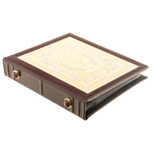 Leather business card holder with gold-plated insert "Faberge Traditions" Zlatoust