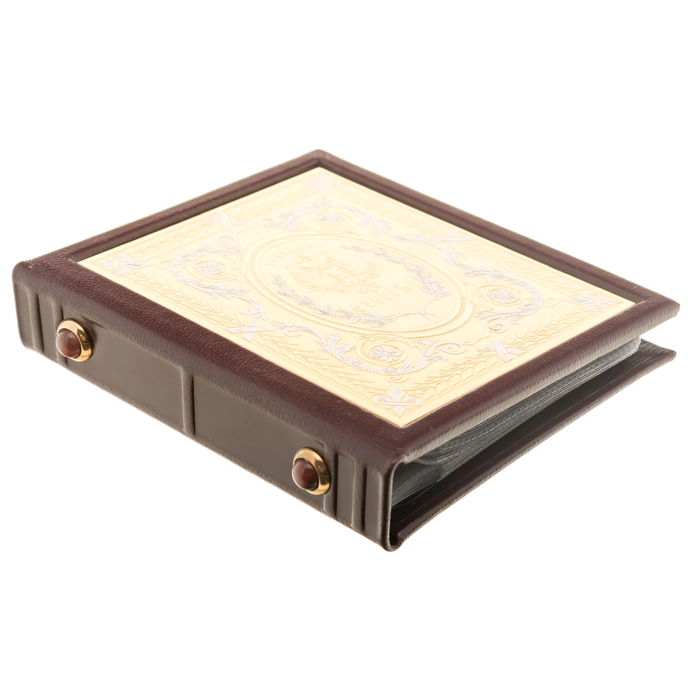 Leather business card holder with gold-plated insert "Faberge Traditions" Zlatoust
