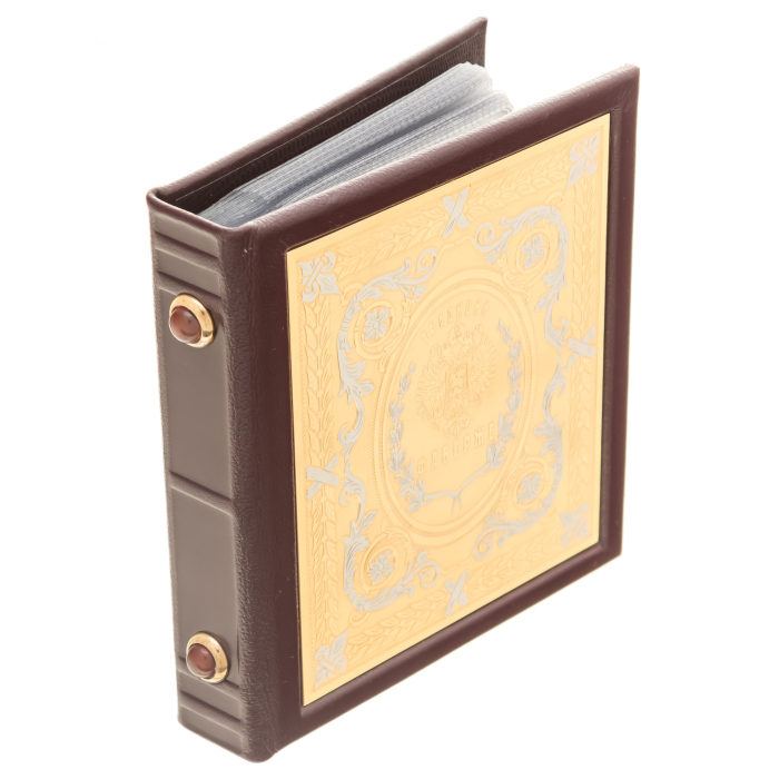 Leather business card holder with gold-plated insert "Faberge Traditions" Zlatoust