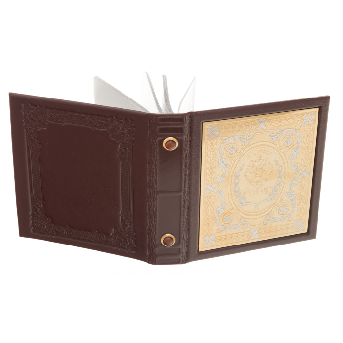 Leather business card holder with gold-plated insert "Faberge Traditions" Zlatoust