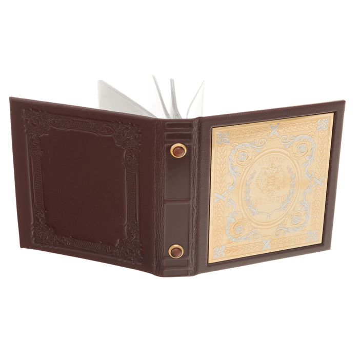 Leather business card holder with gold-plated insert "Faberge Traditions" Zlatoust