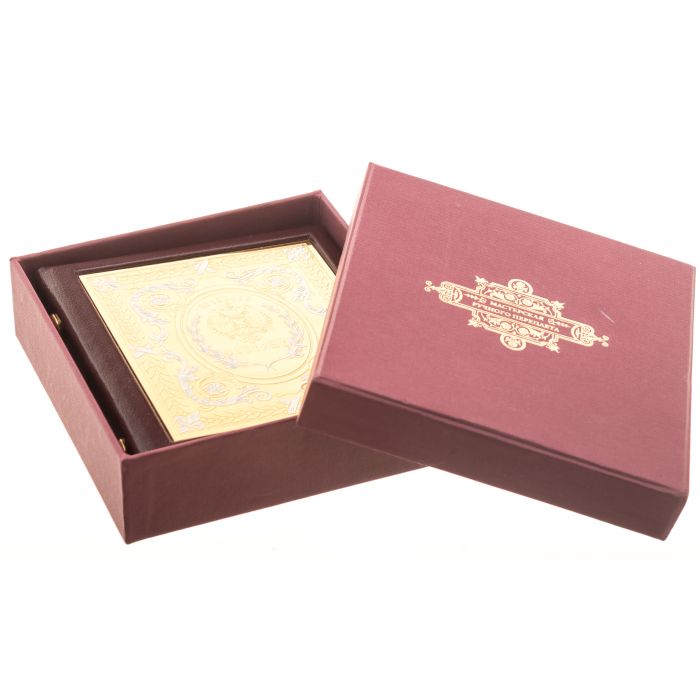 Leather business card holder with gold-plated insert "Faberge Traditions" Zlatoust