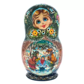 Матрешка на 10 мест "Зимняя деревня" 25 см