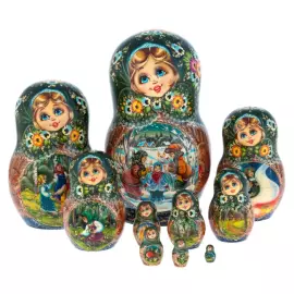 Матрешка на 10 мест "Зимняя деревня" 25 см