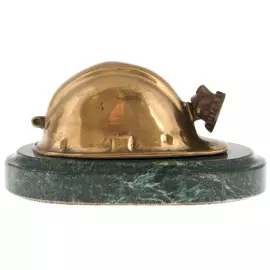 Сувенир из бронзы и змеевика "Шахтерская каска"