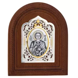 Серебряная икона "Святой целитель Пантелеймон"