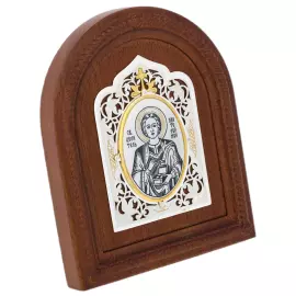 Серебряная икона "Святой целитель Пантелеймон"