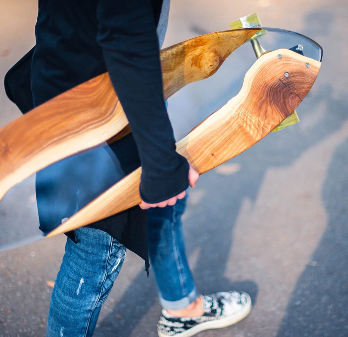 Longboard made of wood and epoxy resin