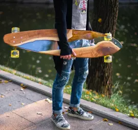 Longboard made of wood and epoxy resin
