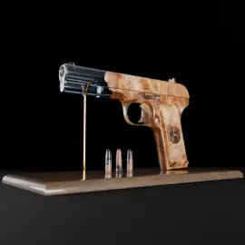 An art object made of wood and epoxy resin "Pistol" in a gift box