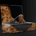 An art object made of wood and epoxy resin "Pistol" in a gift box