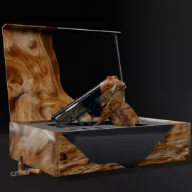An art object made of wood and epoxy resin "Pistol" in a gift box