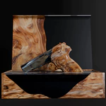 An art object made of wood and epoxy resin "Pistol" in a gift box