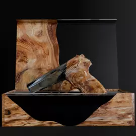 An art object made of wood and epoxy resin "Pistol" in a gift box