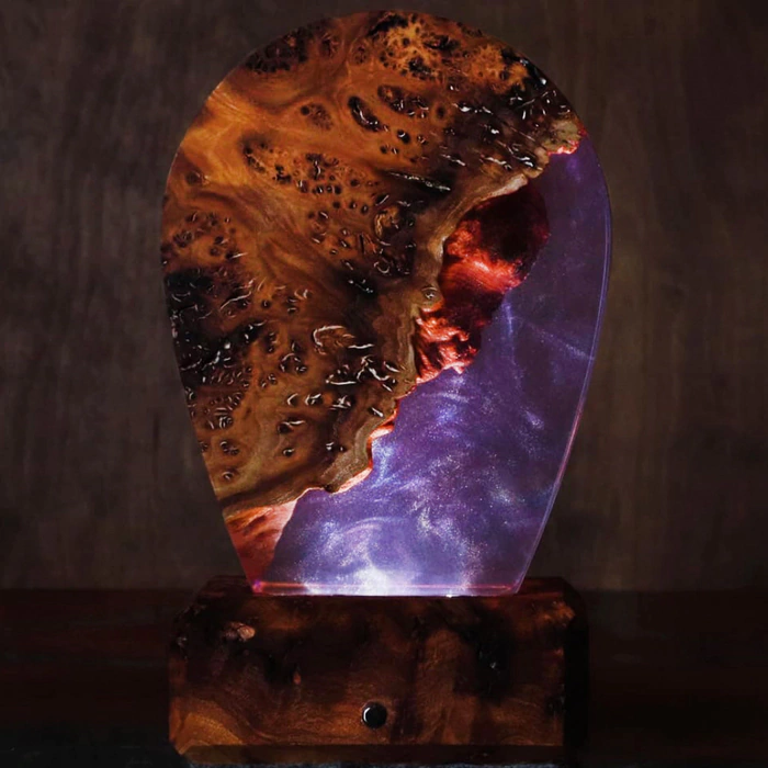 Smart night light made of wood and epoxy resin