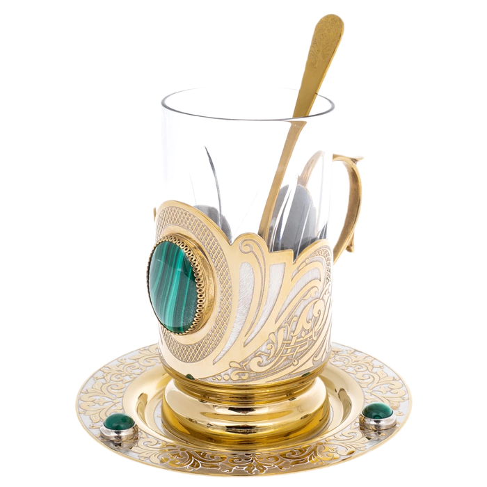 Decorated cup holder with malachite, Zlatoust