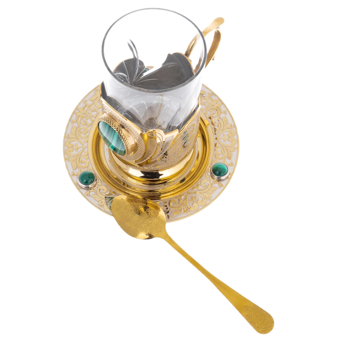 Decorated cup holder with malachite, Zlatoust