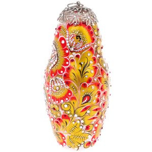 Red Sun glass honey matryoshka doll with Swarovski crystals, Khokhloma