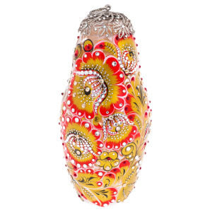 Red Sun glass honey matryoshka doll with Swarovski crystals, Khokhloma