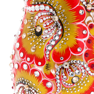 Red Sun glass honey matryoshka doll with Swarovski crystals, Khokhloma