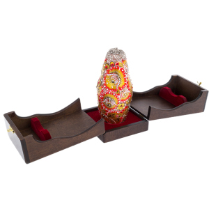 Red Sun glass honey matryoshka doll with Swarovski crystals, Khokhloma
