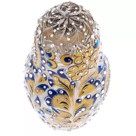 Матрешка-медовница из стекла "Золотая лазурь" со стразами Swarovski, Хохлома