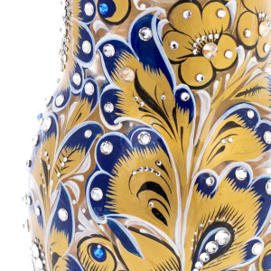 Golden Azure glass honey matryoshka doll with Swarovski crystals, Khokhloma