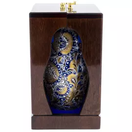 Матрешка-медовница из стекла "Золотая лазурь" со стразами Swarovski, Хохлома