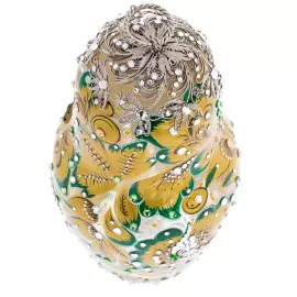 Матрешка-медовница из стекла "Золотой изумруд" со стразами Swarovski, Хохлома