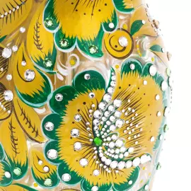 Матрешка-медовница из стекла "Золотой изумруд" со стразами Swarovski, Хохлома