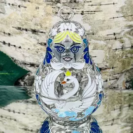 Елочная игрушка-матрешка разборная "Лебедь" из серебра