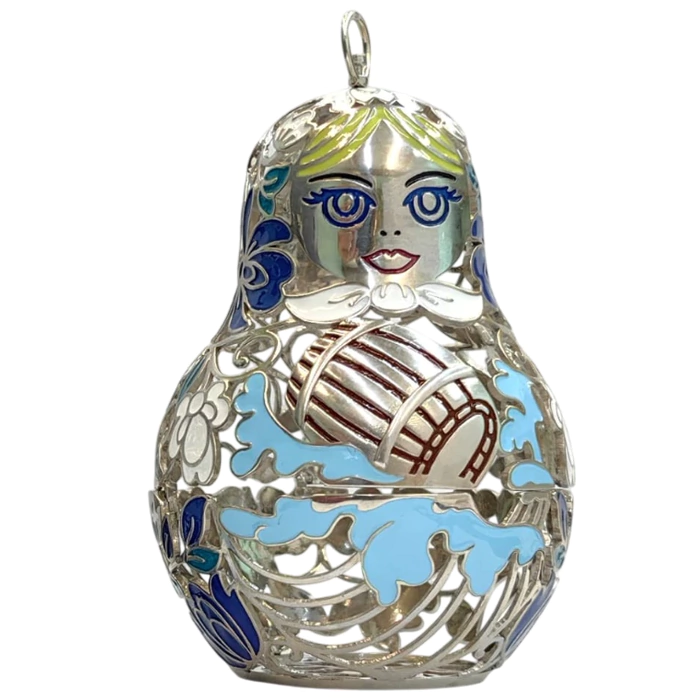 Christmas tree toy-collapsible matryoshka doll "Barrel" made of silver