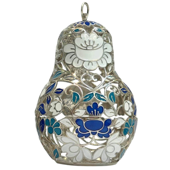 Christmas tree toy-collapsible matryoshka doll "Barrel" made of silver