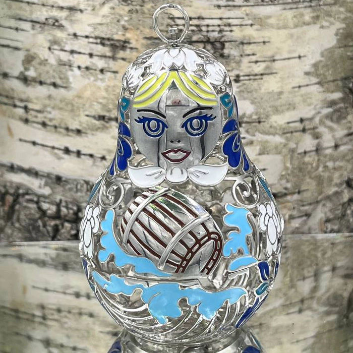 Christmas tree toy-collapsible matryoshka doll "Barrel" made of silver