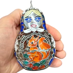 Christmas tree toy collapsible matryoshka doll "Squirrel" made of silver