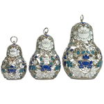 A set of Christmas tree toys-matryoshka dolls "Russian pattern" made of silver, 3 pcs.