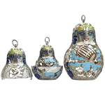 A set of Christmas tree toys-matryoshka dolls "Russian pattern" made of silver, 3 pcs.