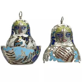 Набор елочных игрушек-матрешек "Русский узор" из серебра, 3шт