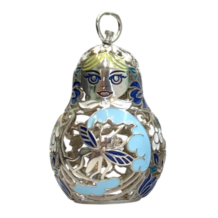 A set of Christmas tree toys-matryoshka dolls "Russian pattern" made of silver, 3 pcs.